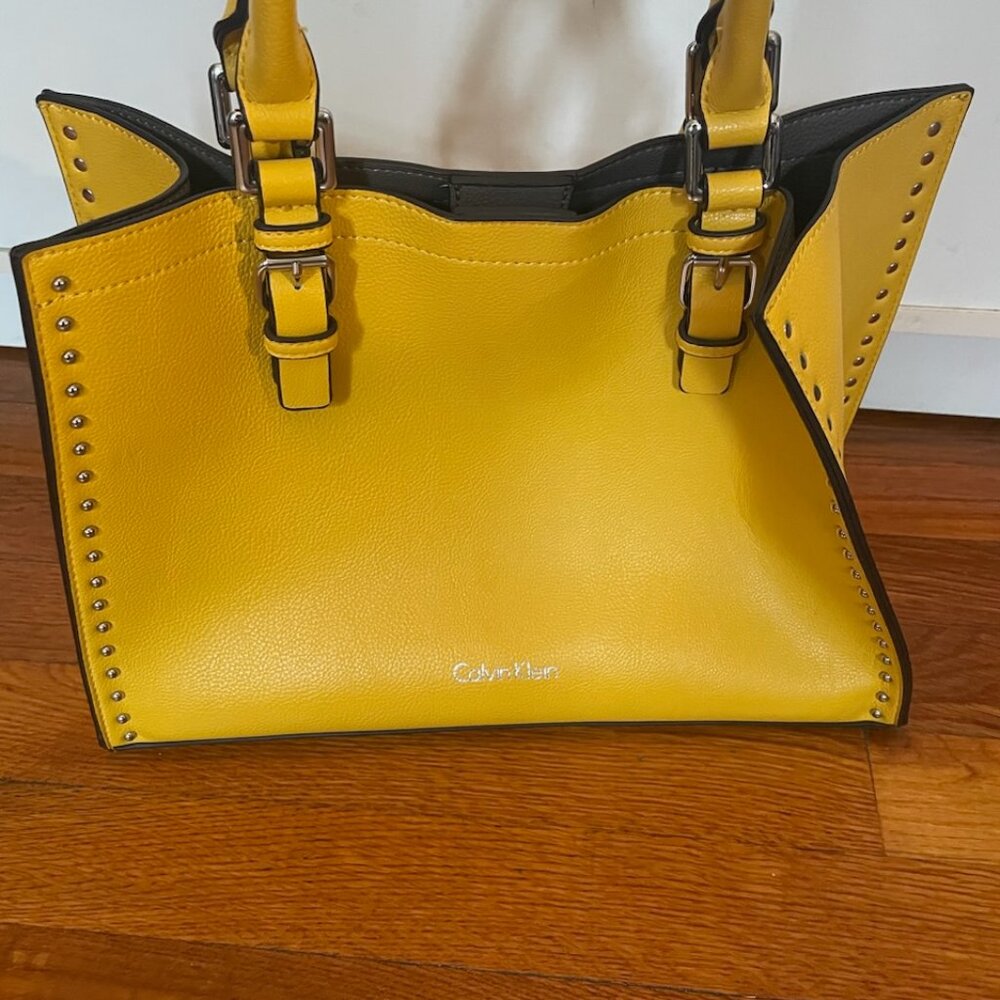 Calvin Klein Bright Yellow Satchel with Silver Accents